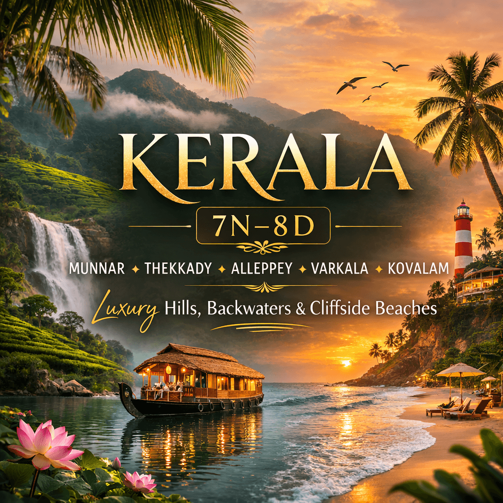 MUNNAR ✦ THEKKADY ✦ ALLEPPEY ✦ VARKALA ✦ KOVALAM Luxury Hills, Backwa…